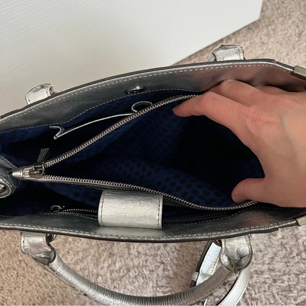 Rebecca Minkoff Silver Metallic Quilted Amorous Satchel Handle & Shoudler Straps